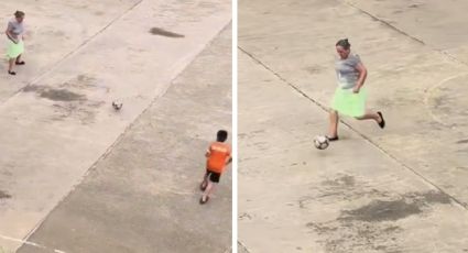 Captan a abuelita jugando futbol con su nieto y emotivo momento se hace viral | VIDEO