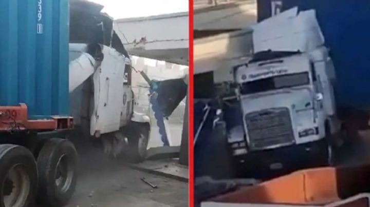 Trailero loco: da vuelta en U y se lleva negocio de tortillas | VIDEO