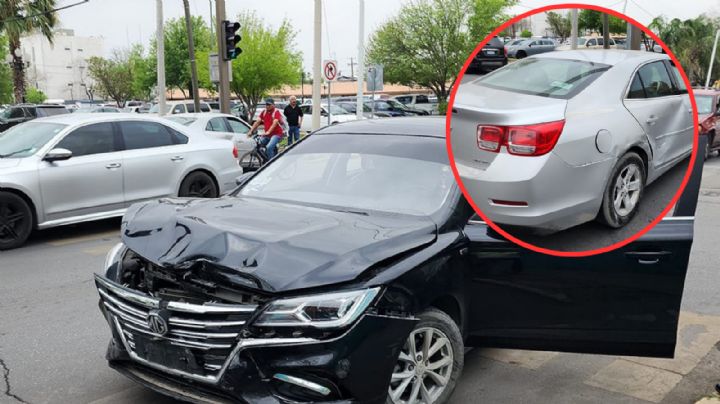 Automovilista se pasa "el rojo" y se impacta con vehículo de mujer en Nuevo Laredo