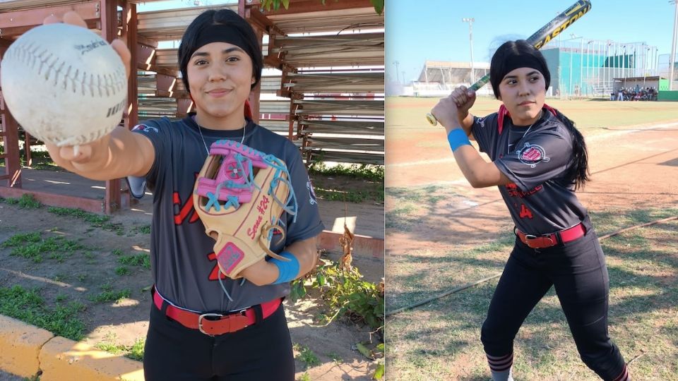 Caro Serna en la práctica del softbol femenil, un deporte en el que busca trascender.