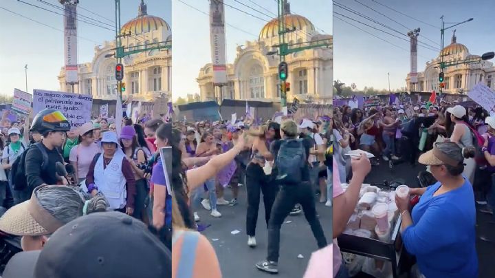 Motociclista se trenza a golpes contra mujeres en manifestación | VIDEO