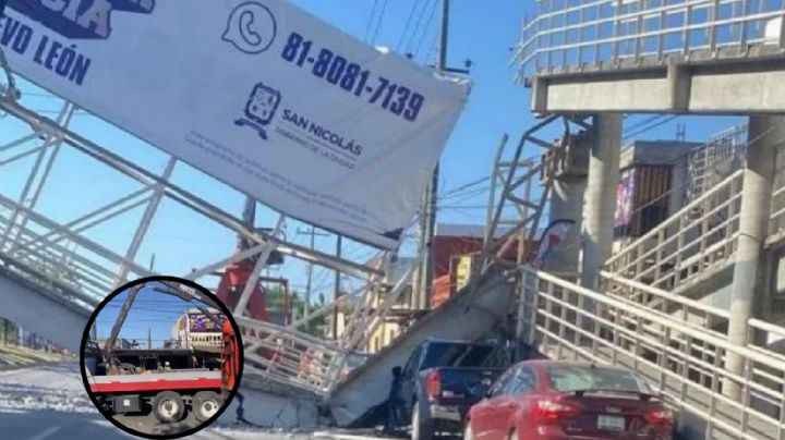 Grúa provoca terrible accidente: choca y derrumba puente peatonal; hay lesionados I VIDEO