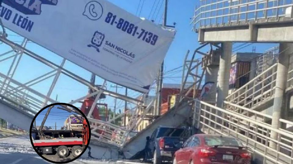 Debido a una falla mecánica, se activó 'la pluma' de la grúa, impactando al puente