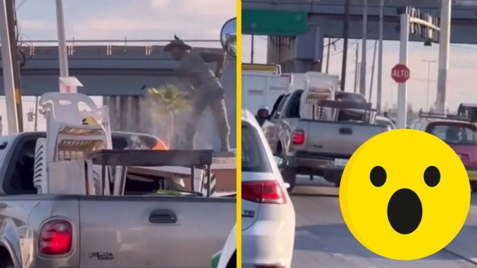 ¡Ya llegó la carnita asada! Al parecer este hombre no quiso esperar a encender el carbón, llevando todo listo