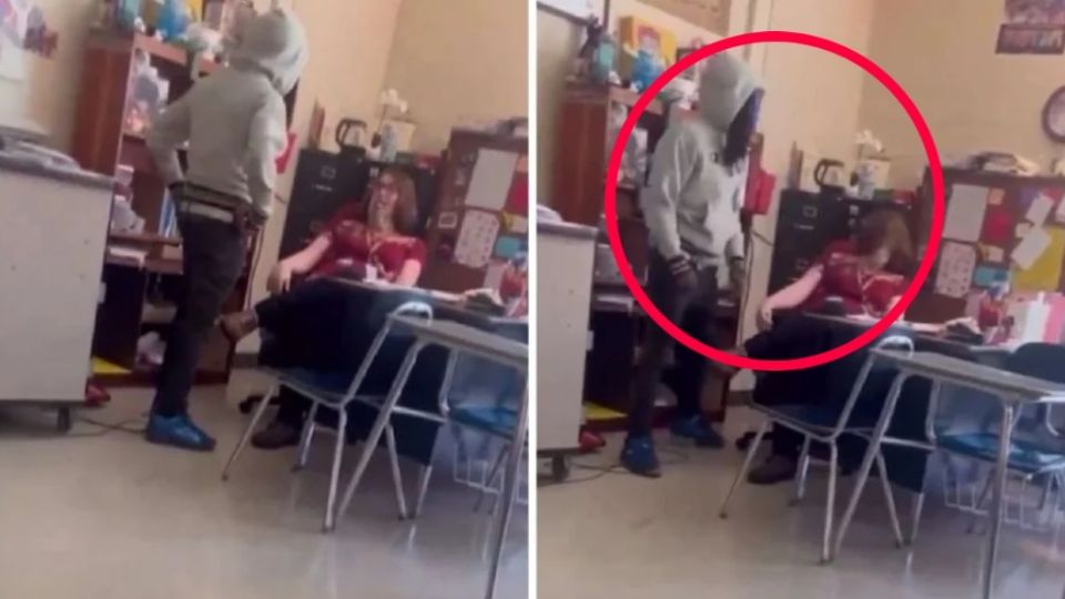 Pese a la agresión la profesora se mostró tranquila, soportando los embates físicos de su estudiante enojado
