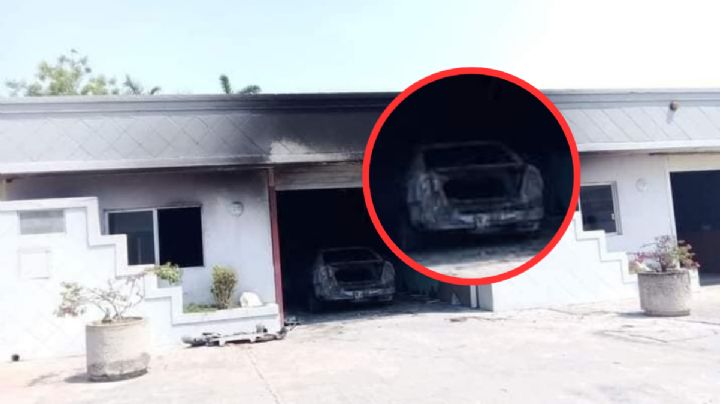 Vehículo se incendia al interior de la cochera de motel en Tabasco