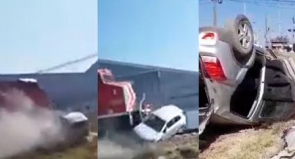 Mujer intenta ganarle el paso al tren, su camioneta resulta embestida y volcada I VIDEO