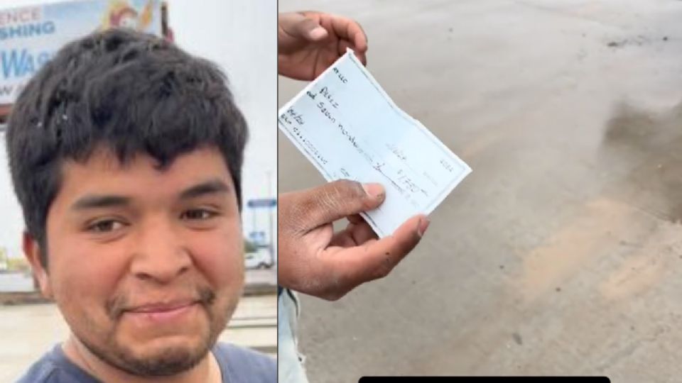Latino se emociona al recibir su primer cheque por su trabajo