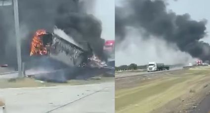 Se incendian tráileres al chocar en Autopista Laredo-Monterrey; habría dos muertos | VIDEO