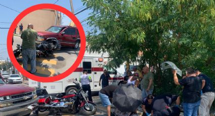 Camioneta embiste aparatosamente a motociclista en el centro de Nuevo Laredo; lucha por su vida