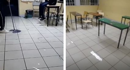 Maestra pone a alumnos a trapear el piso y limpiar baños; padres de familia se enojan y reclaman