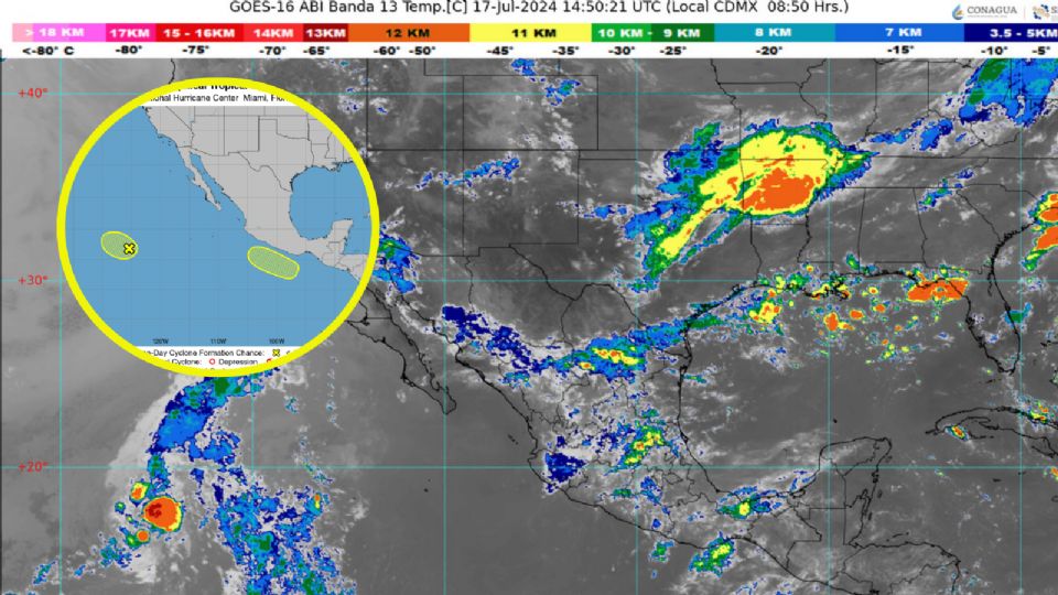 Se vigilan dos zonas de baja presión que se ubican en el Pacífico Mexicano