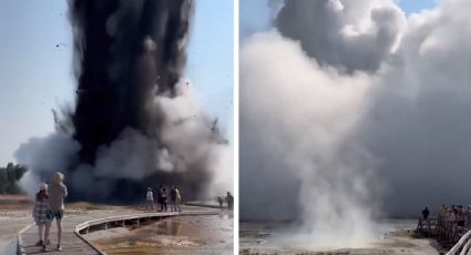 MOMENTO EXACTO de explosión de géiser en Parque Nacional de Yellowstone