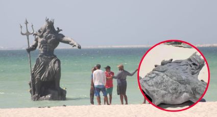 ¿Ya destruyeron la estatua de Poseidón en Yucatán? Fotografía lo muestra partido a la mitad