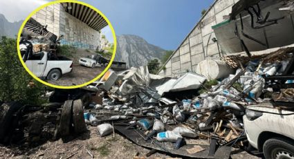 Tráiler cae de puente en la Monterrey-Saltillo y aplasta varios vehículos | VIDEO