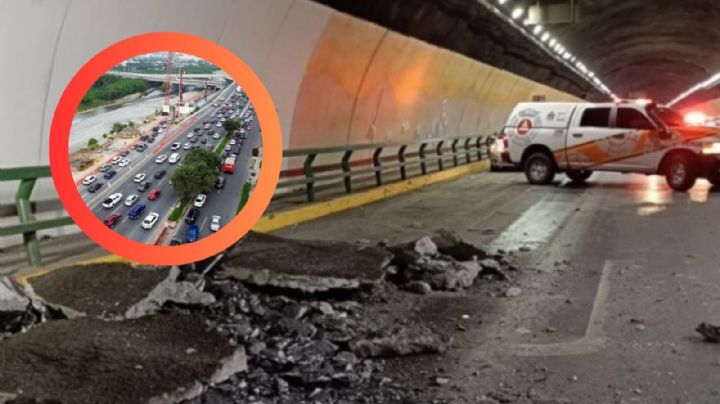 ¡Monterrey se cae a pedazos!, techo del túnel de Loma Larga se derrumba y colapsa la vialidad