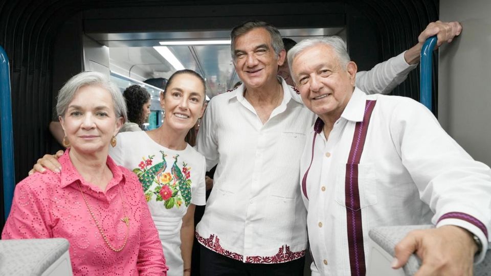 María de Villarreal, Claudia Sheinbaum, Américo Villarreal y Andrés Manuel López Obrador.