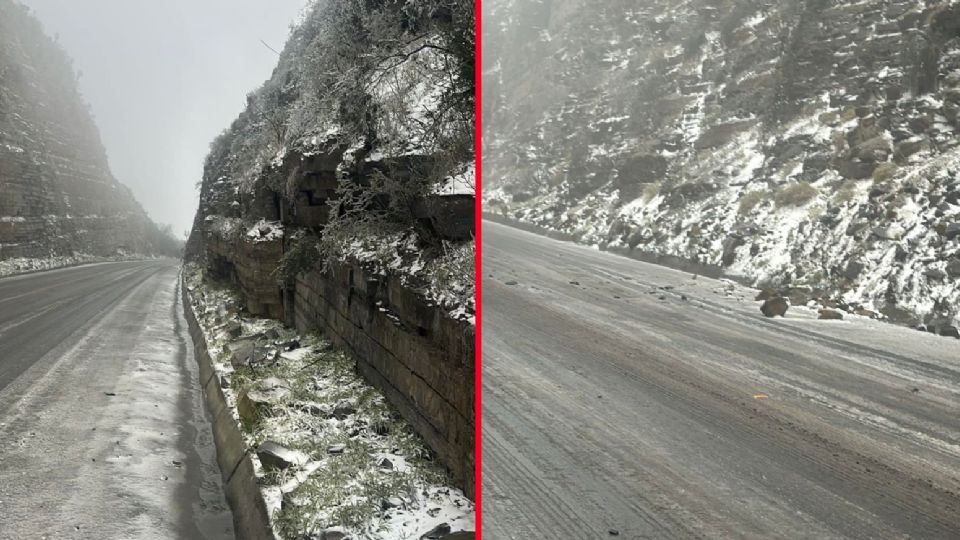 Hielo y nieve es lo que se puede observar en la carretera hacia la ciudad fronteriza, peligrando la integridad de los conductores en este sector