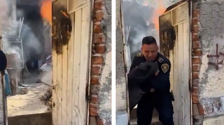 MOMENTO EXACTO en el que policías entran a una casa en llamas y rescatan a tres menores | VIDEO