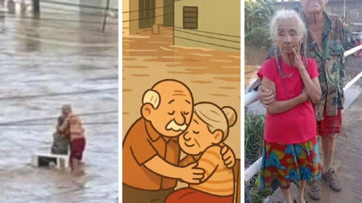Abuelitos se 'refugian' en abrazo en la azotea de su casa; inundación en Poza Rica les quitó todo | VIDEO