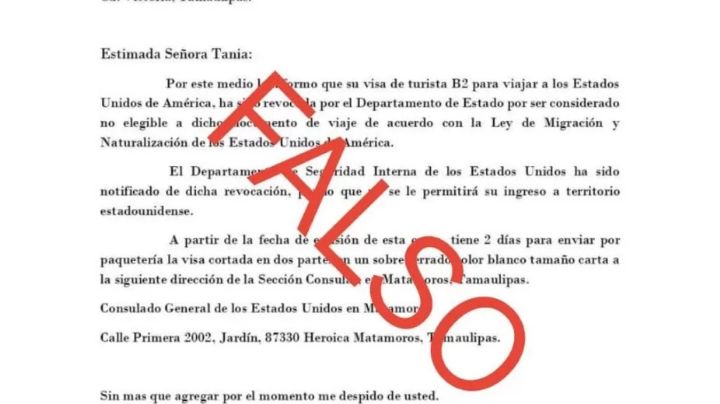 Consulado de EU en Nuevo Laredo alerta por envío de cartas falsas sobre revocación de Visas