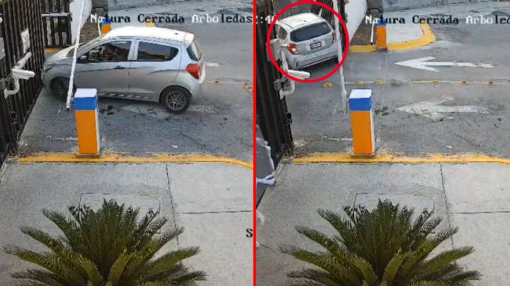 Mujer cafre derriba portón de fraccionamiento privado y lo deja inservible | VIDEO