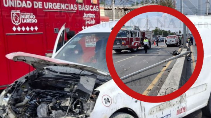 Beto tumba poste y choca contra muro de contención en Nuevo Laredo; destrozó camioneta del trabajo