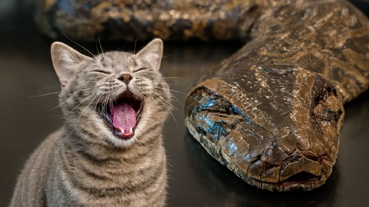 Hombre lucha con una gigantesca pitón que estrangulaba a un gato | VIDEO