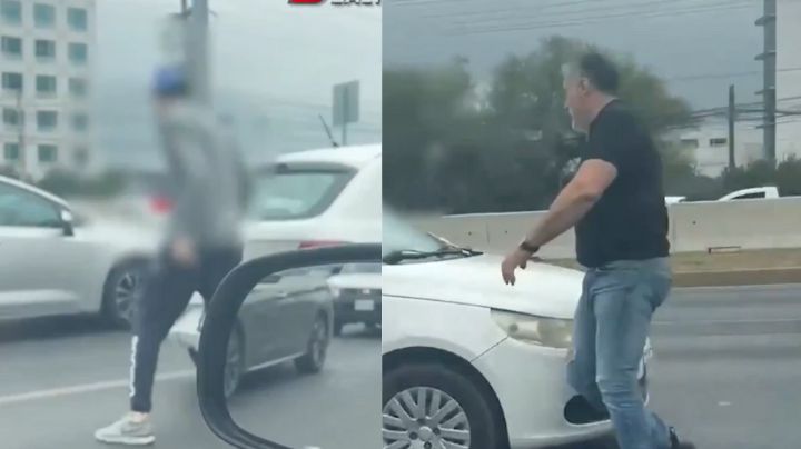 Conductores son captados peleando en plena avenida de Monterrey; causan caos vial