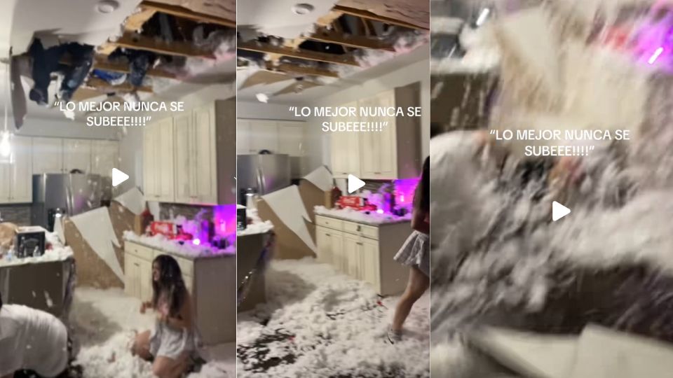 MOMENTO EXACTO en que techo colapsa y caen los vecinos del departamento superior