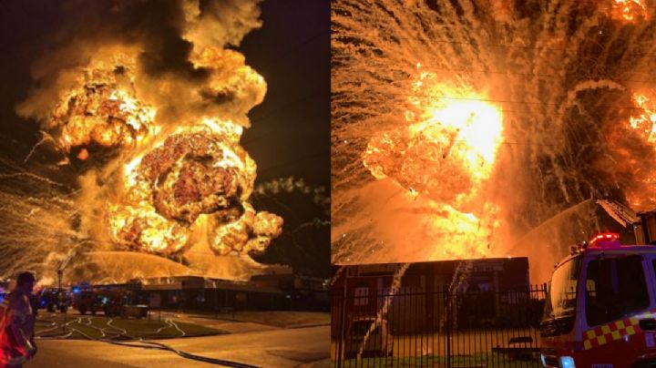 MOMENTO EXACTO de la explosión en planta de residuos; brutal columna de fuego se eleva 150 metros
