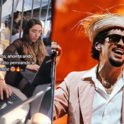 Jóvenes hacen ‘home office’ mientras esperan para el concierto de Bad Bunny