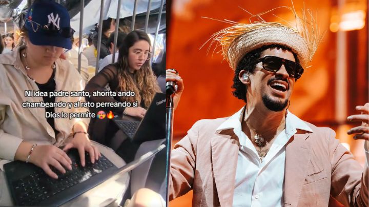 Jóvenes hacen ‘home office’ mientras esperan para el concierto de Bad Bunny