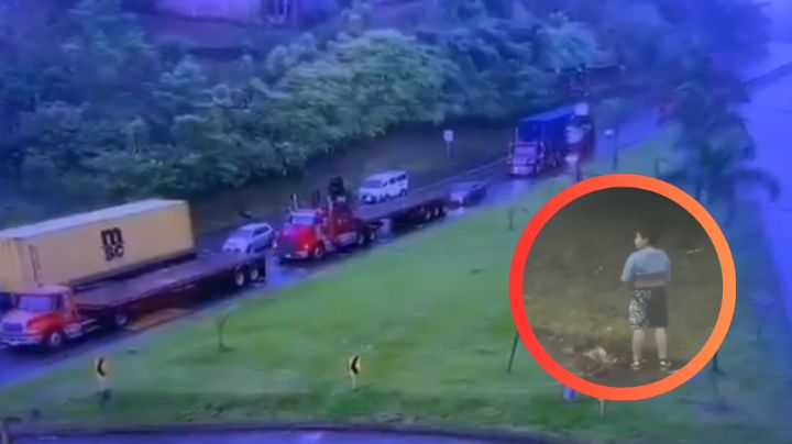 MOMENTO EXACTO en el que padres mueren prensados por tráiler; se detuvieron para que su hijo fuera al baño