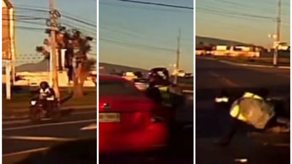 Motociclista se impacta contra auto en Apocada, NL