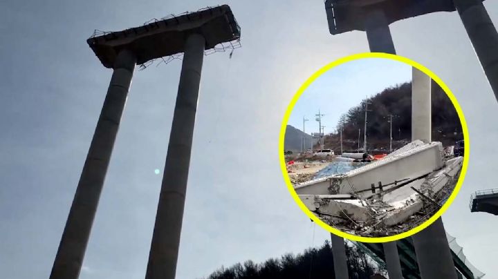 MOMENTO EXACTO en el que colapsa puente en construcción; hay cuatro muertos