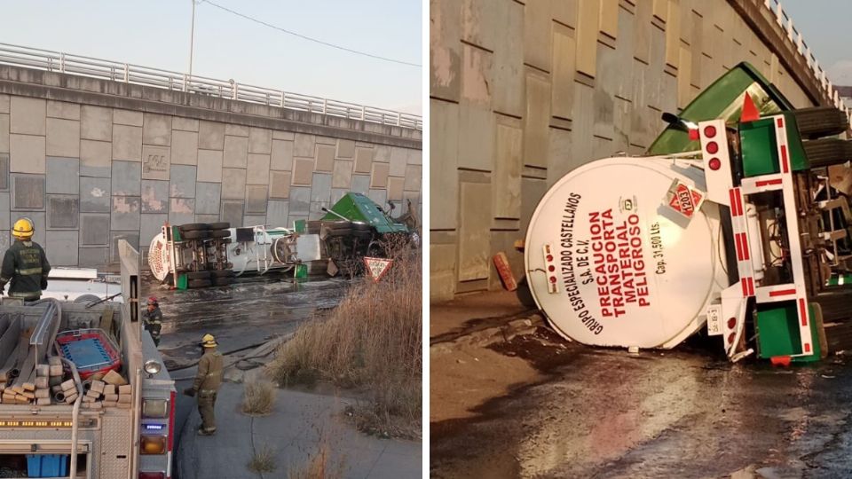 Una pipa con más de 30 mil litros de gasolina volcó en una carretera de Jalisco