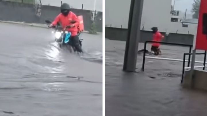 '¡Déjala, sálvate!': corriente en Reynosa se lleva moto de repartidor de DiDi | VIDEO