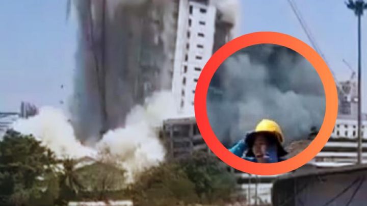 MOMENTO EXACTO en el que rascacielos se derrumba en segundos tras fuerte terremoto en Asia