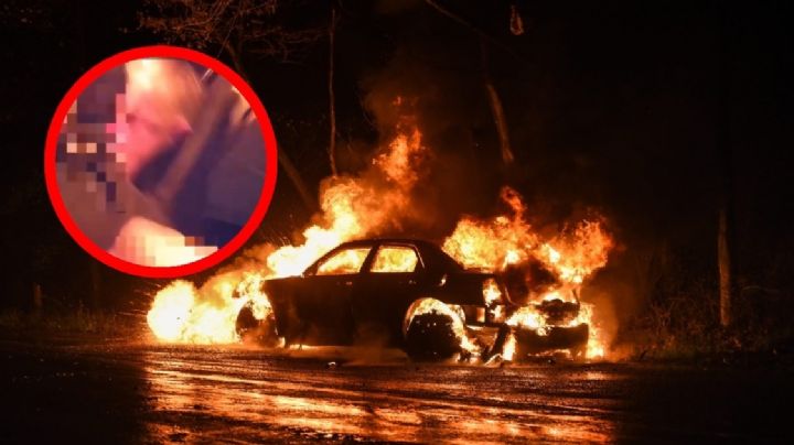 MOMENTO EXACTO en el que policía rescata de auto en llamas a hombre inconsciente
