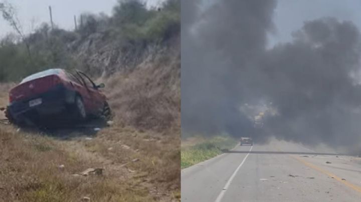 Conductor muere y provoca incendio al estrellarse contra tráiler en la carretera a Reynosa
