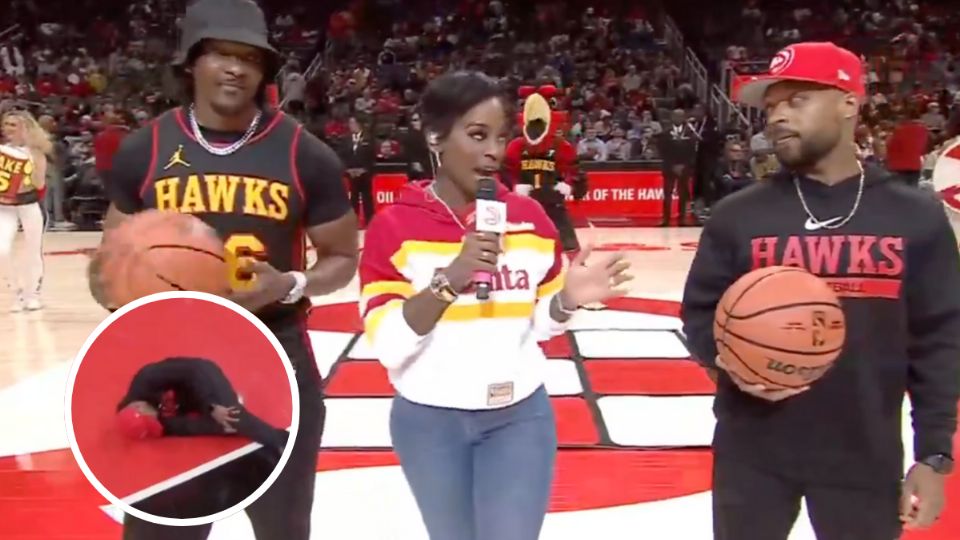 En pleno show del medio tiempo en un encuentro de basquet ball, un aficionado sufrió un accidente