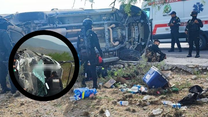 Mueren dos policías de Fuerza Civil tras volcar varias veces en su patrulla; hay 3 heridos