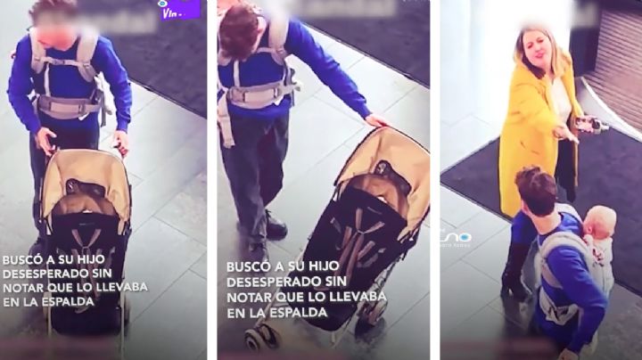Cae en pánico porque pensó que le habían robado a su bebé; olvidó que lo traía en la espalda | VIDEO