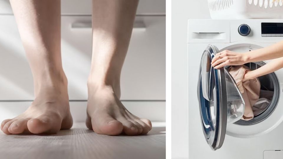 El peligro de andar descalzo en el área de lavado.