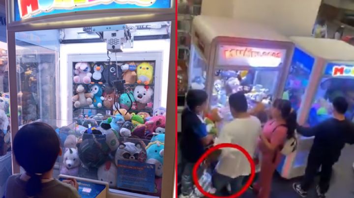 Familia usa a niña para saquear máquina de peluches en centro comercial | VIDEO