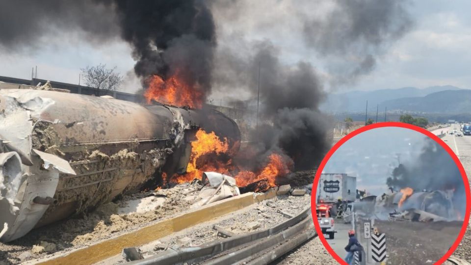 Las autoridades atienden el incendio de una pipa en la autopista México-Puebla