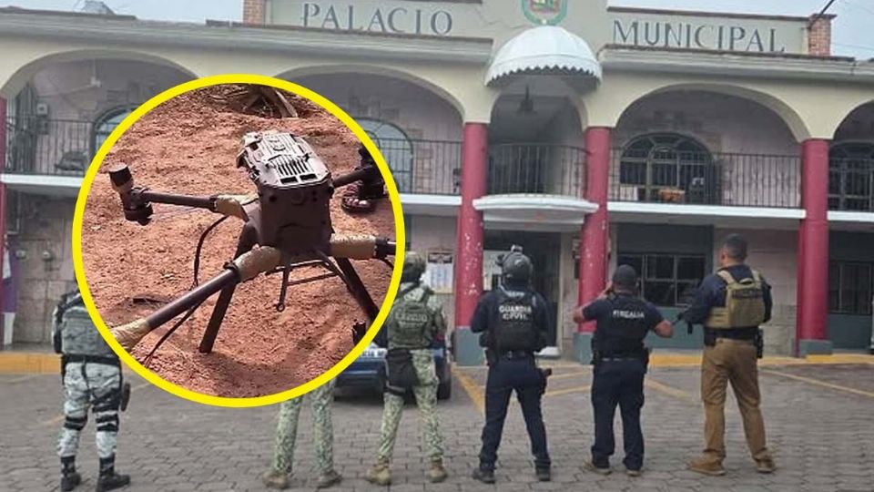 Drone lanza explosivo a presidencia municipal de Michoacán