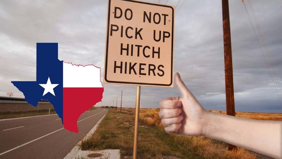 Letrero en carretera de Texas para no dar raid a personas