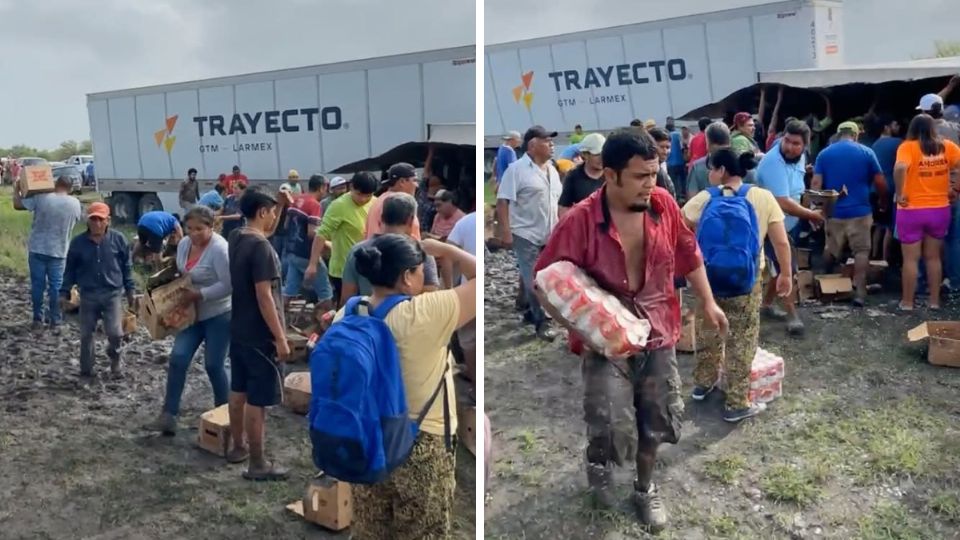 Un grupo de personas se robó hasta la última botella de cerveza de un tráiler volcado